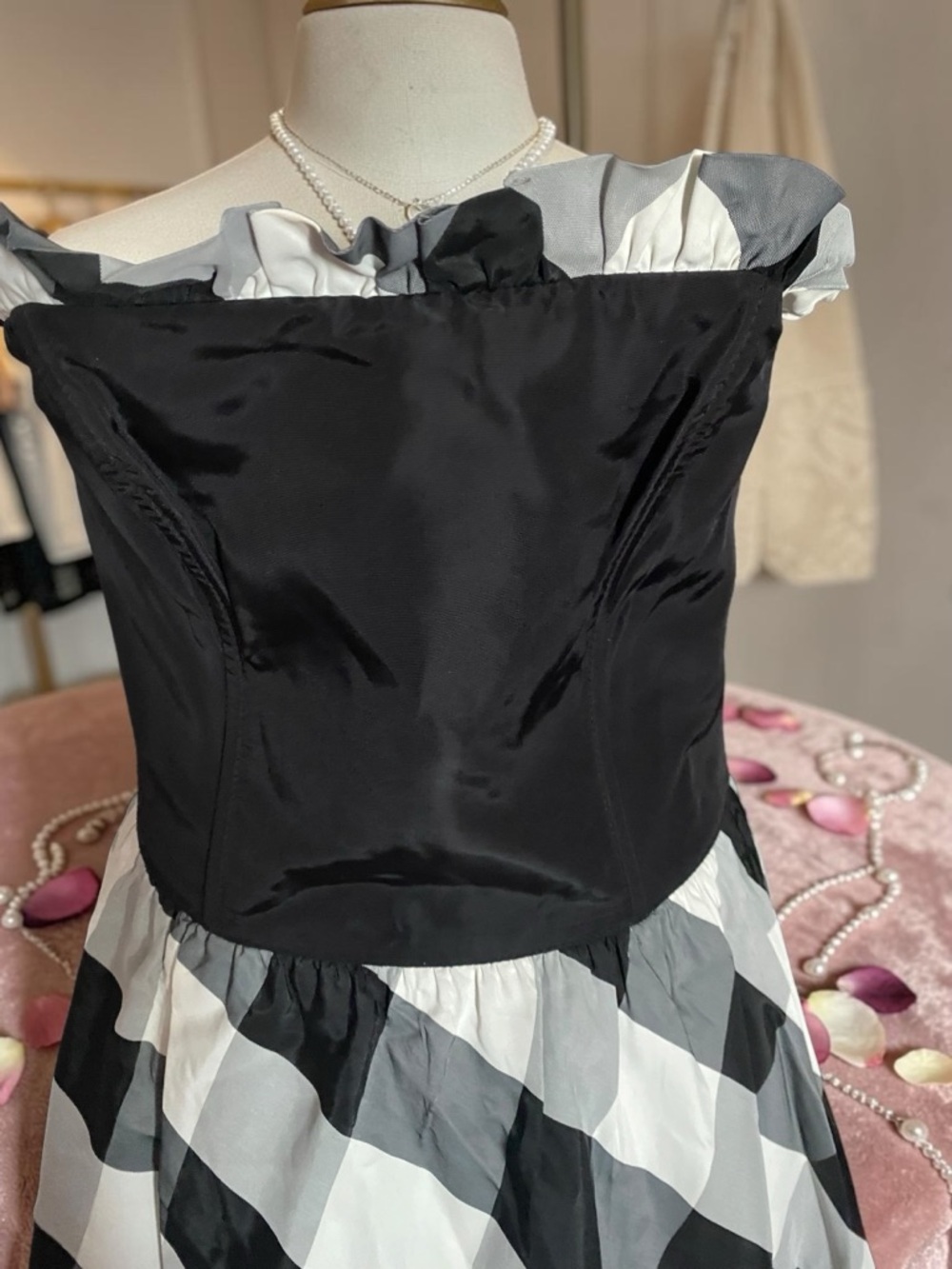 Gunne Sax Black & White Check Gown - Picture 2 of 7